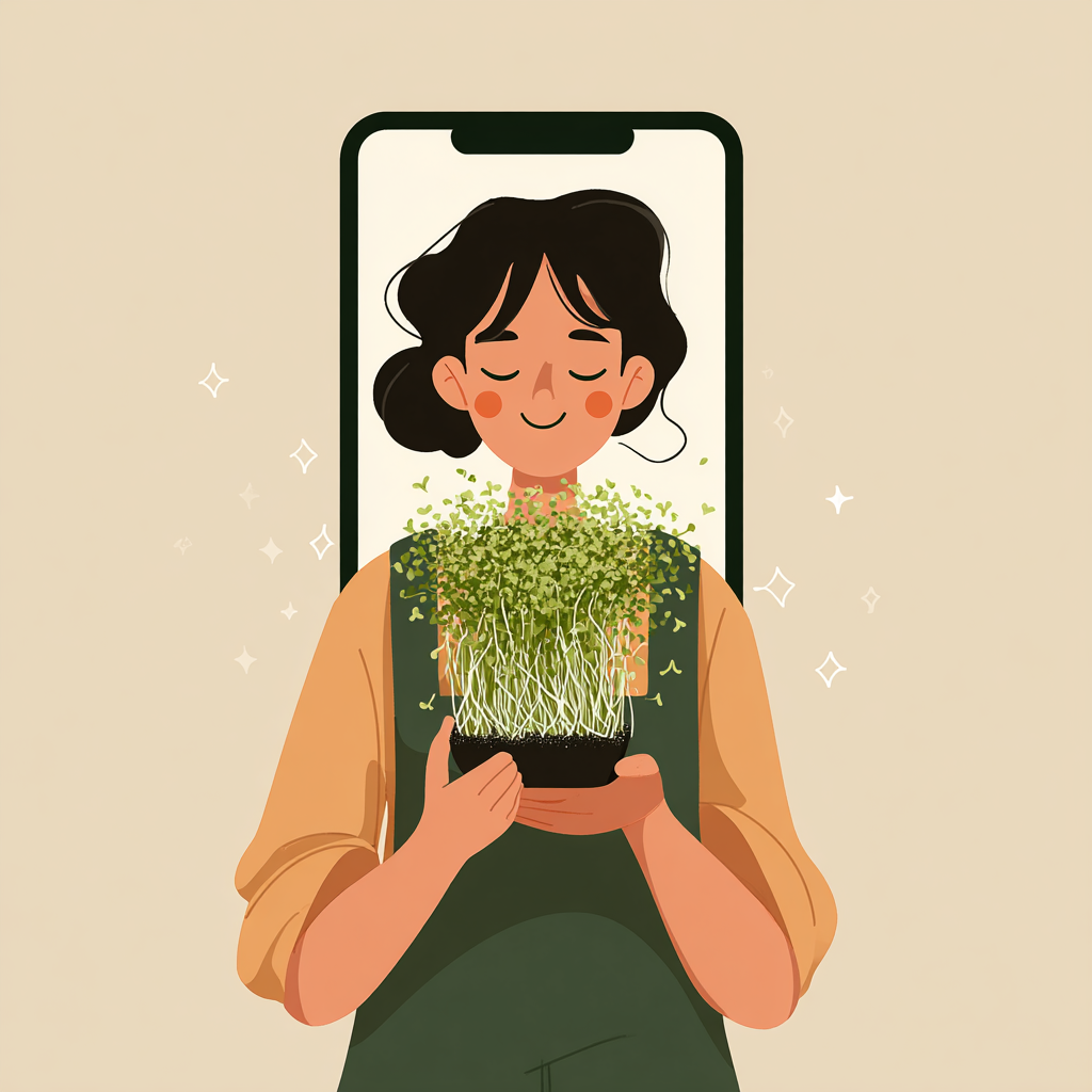 Happy pea shoot grower